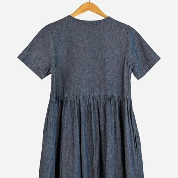 Vintage 90s CW Classics Dark Wash Denim Button Front Gathered Midi Dress Medium - Picture 4 of 7